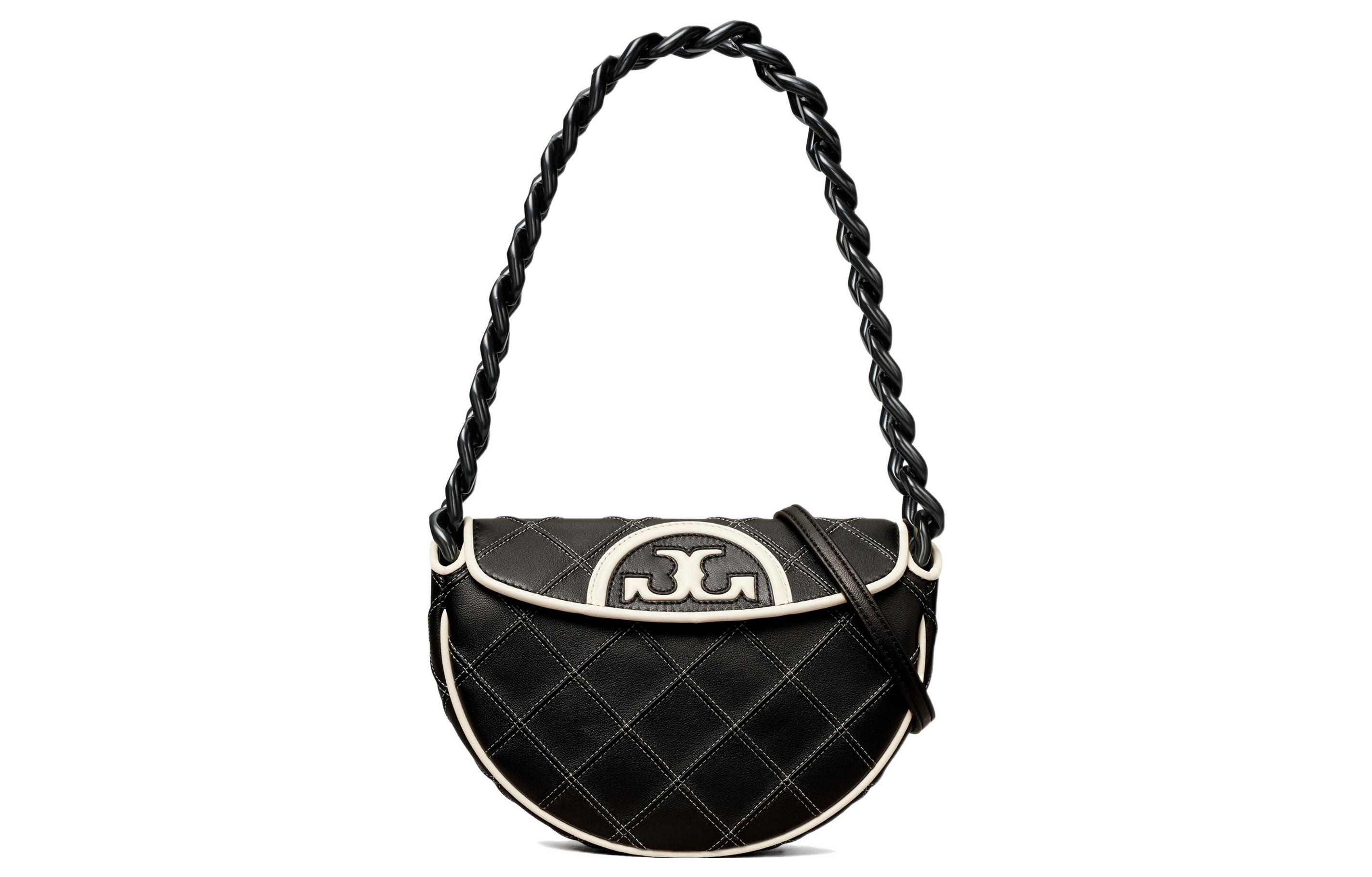 

Fleming Leather Клатч-полумесяц, Сумка через плечо, Миниатюрная портативная сумка кроссбоди женская черная TORY BURCH