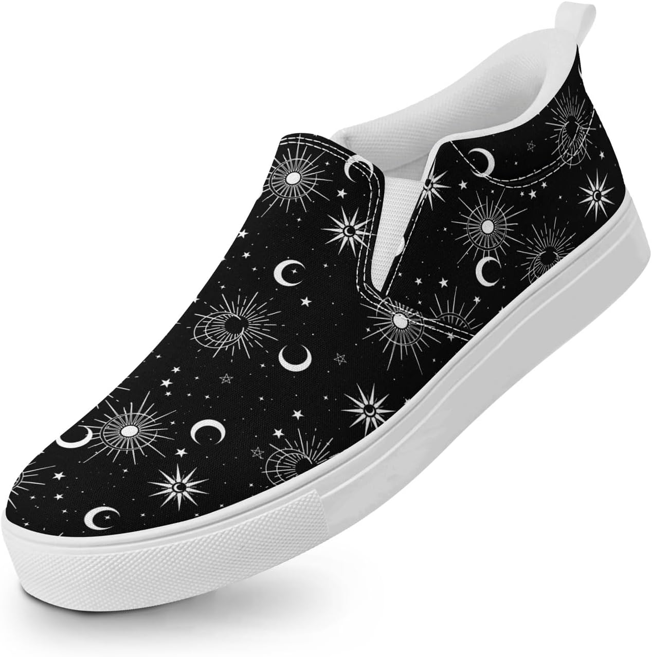 

Унисекс слипоны из холщовой ткани AWSOLE - принт с небесными звездами и луной - легкие повседневные балетки для прогулок, путешествий и ежедневной носки, белый