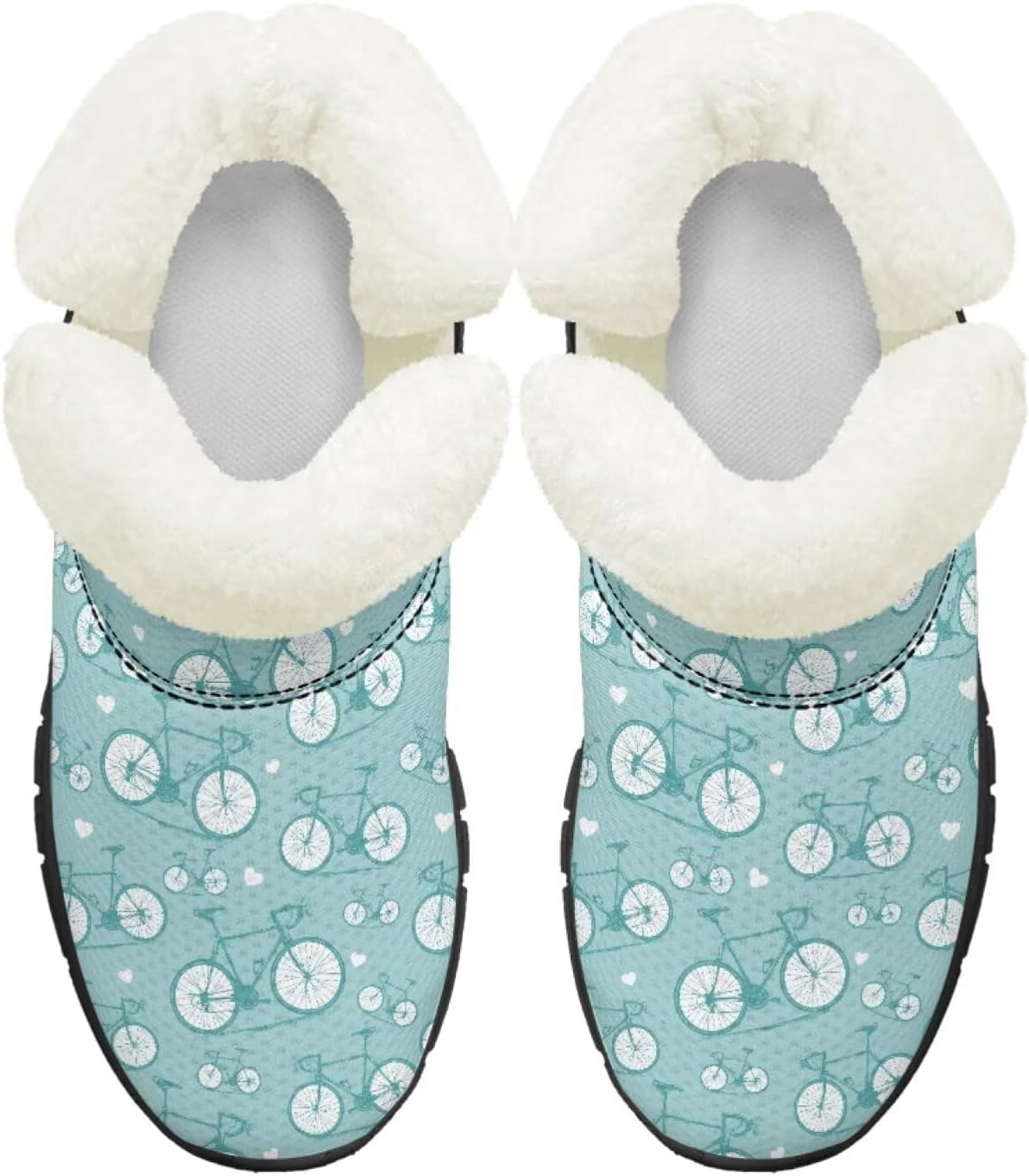 

Детские ботинки для девочек на зиму с меховой подкладкой, противоскользящие зимние ботинки для прогулок и бега, слипоны Pointodoor, Bicycle Print