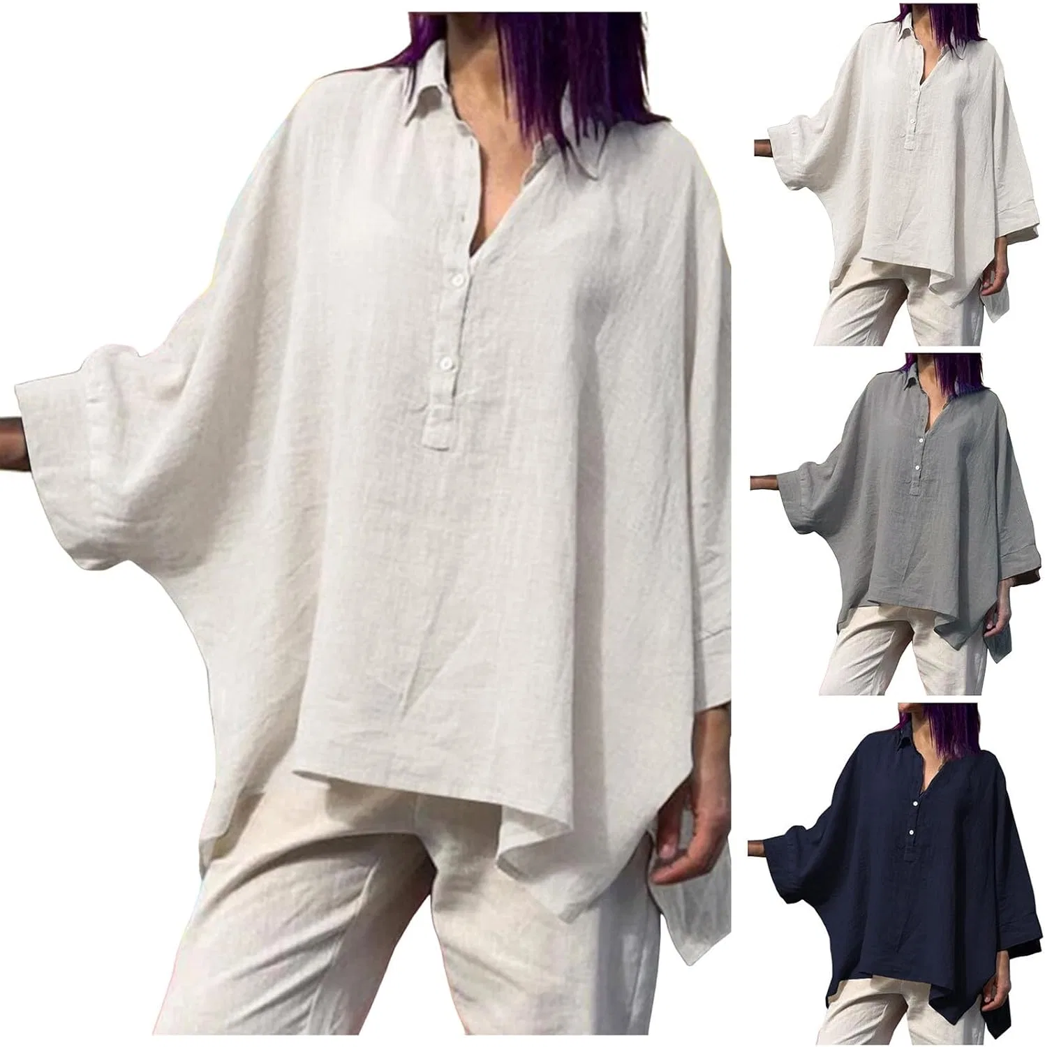 Блуза женская с длинным рукавом, свободный крой, серый — фото 4