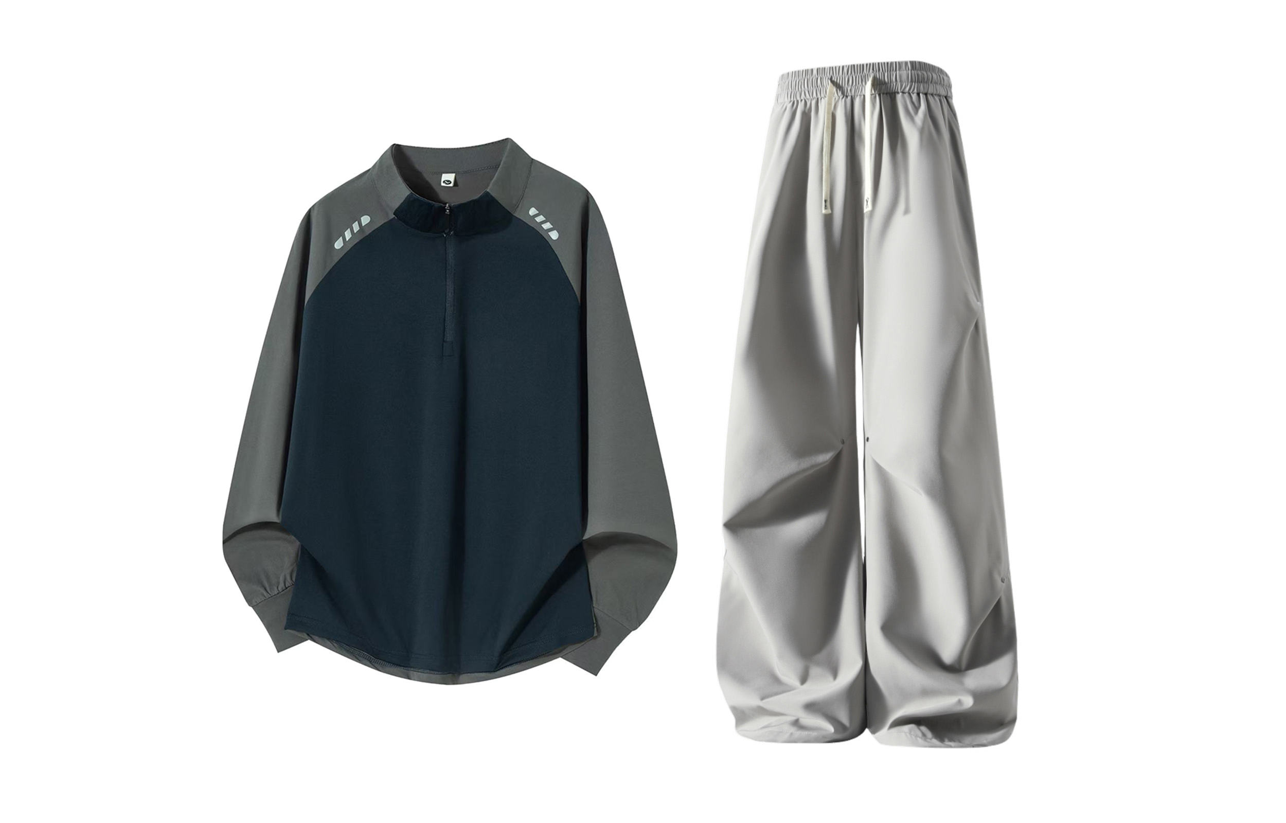 

Повседневная спортивная одежда Unisex с воротником стойкой умеренная X1617, темно-синий & темно-серый long-sleeved+светло-серый stud ice silk pants