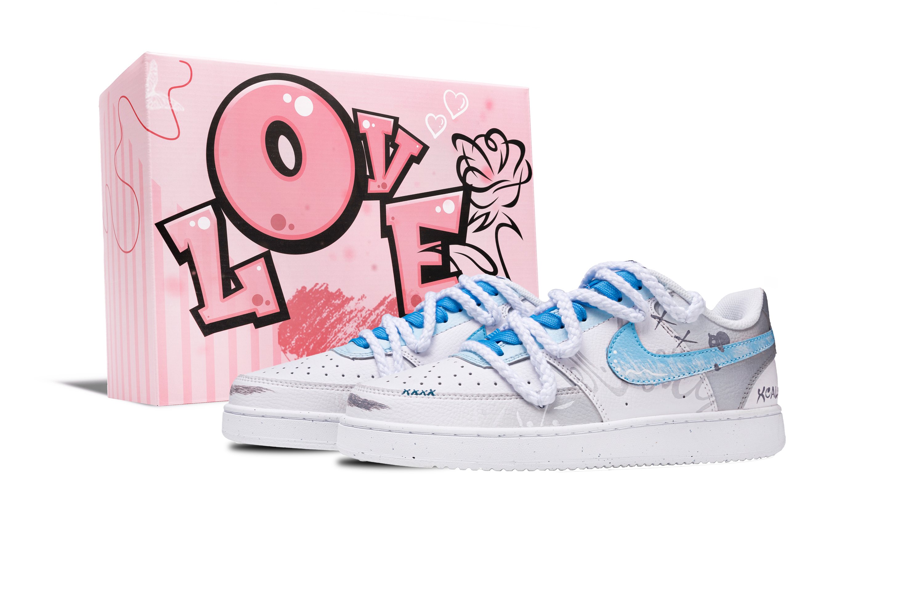 

Nike Кроссовки для скейтборда Court Vision 1 Zhenzhen Box с противоскользящей подошвой, износостойкие, мужские, светло-синие