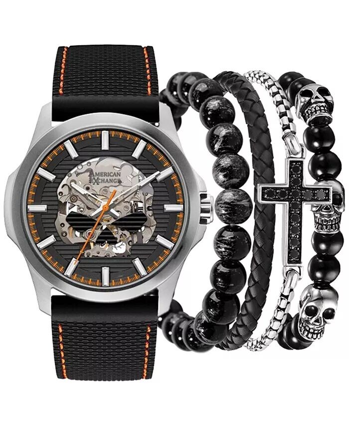 

Подарочный набор мужских часов с черным силиконовым ремешком 47 мм American Exchange