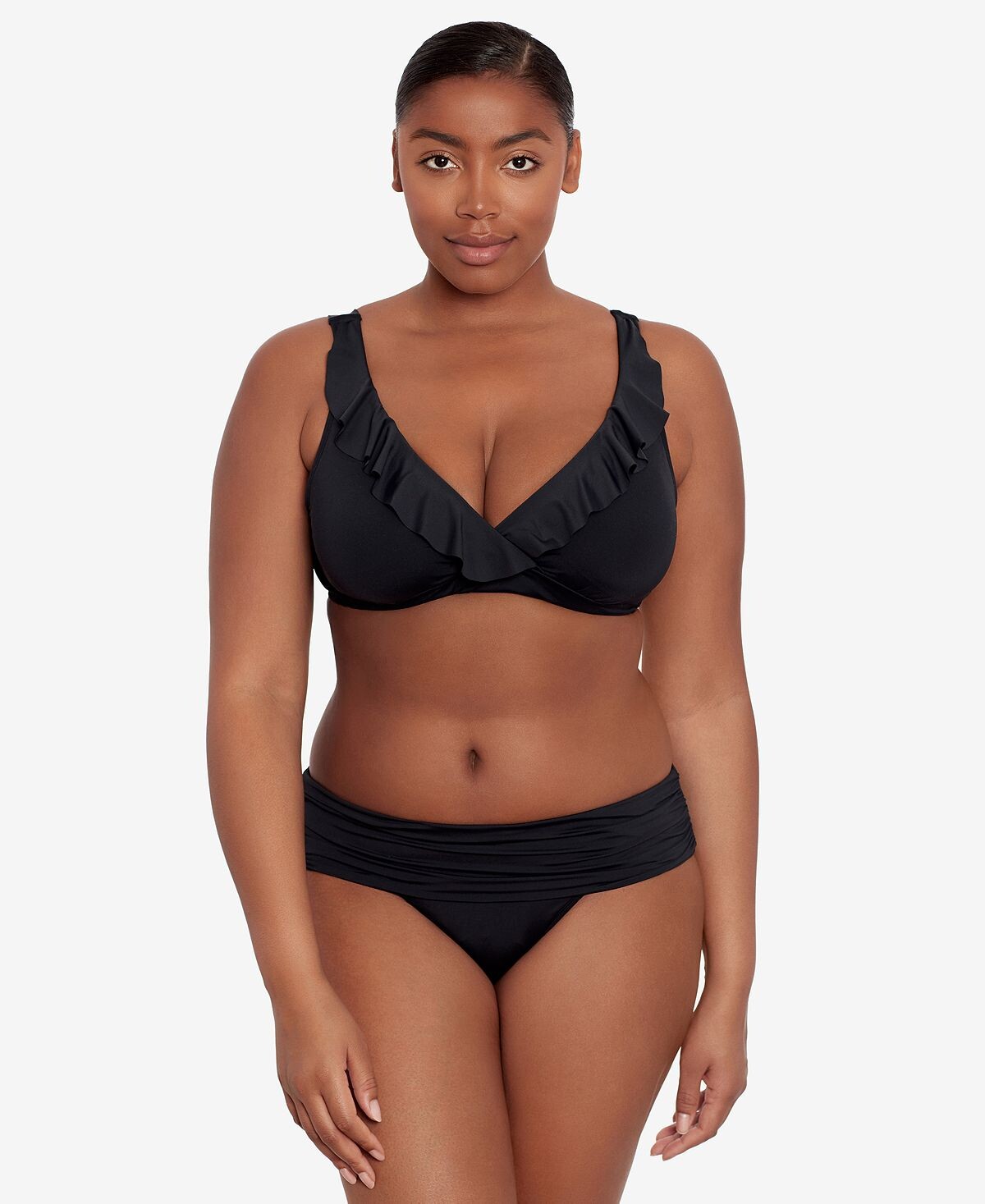 

Женский однотонный бикини-топ с рюшами и плавки бикини со сборками для пляжного клуба Lauren Ralph Lauren