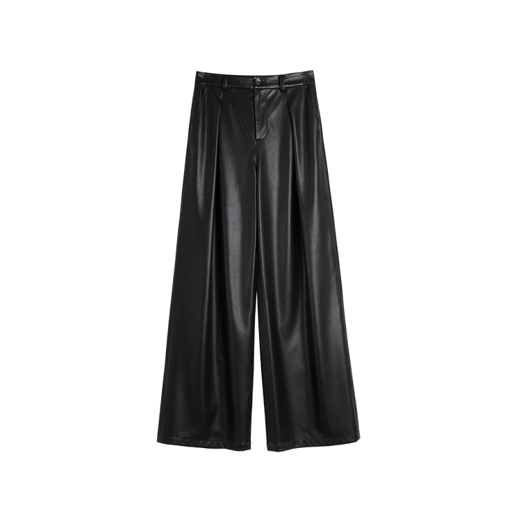 

Кожаные брюки женские тонкие широкие ELLE, черный