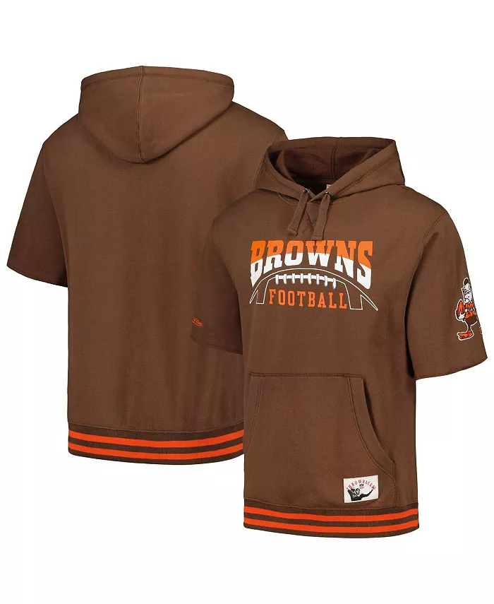 

Мужская коричневая толстовка с капюшоном Cleveland Browns Pre-Game с короткими рукавами Mitchell & Ness