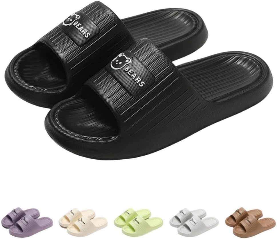 

Милые тапочки с медведем для женщин, летние, мягкие, на платформе, нескользящие, для дома и улицы, кавайные подарки для женщин и мужчин Albiva, черный