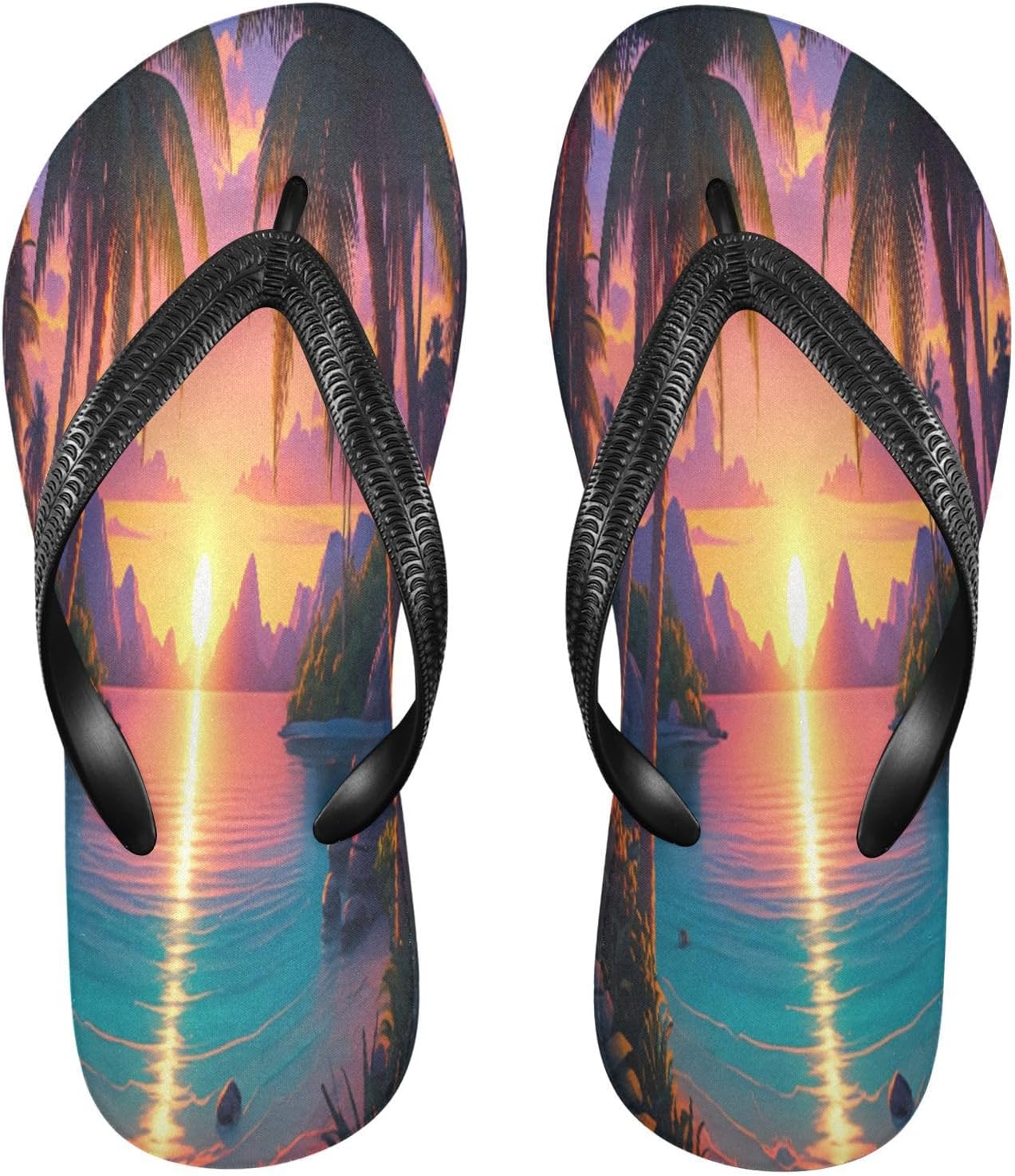 

Мужские и женские пляжные шлепанцы с тропическим пальмовым закатом, резиновые нескользящие летние тапочки для душа и прогулки Sinestour, Tropical Palm Sunset