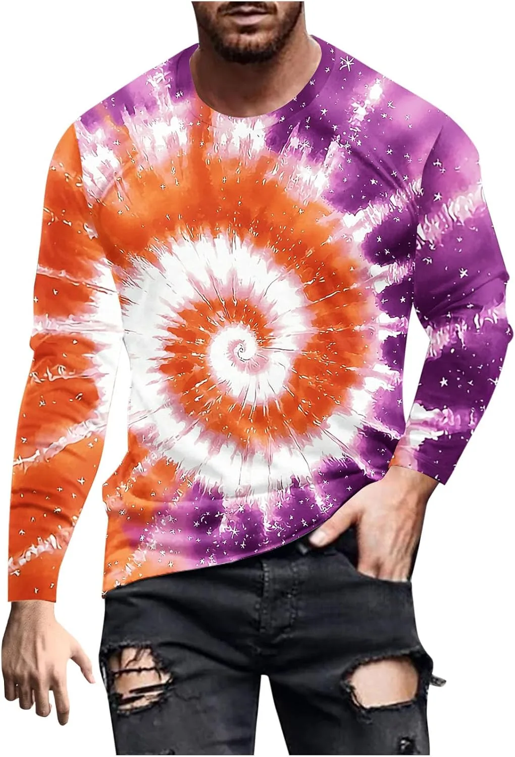 

Футболка с принтом тай-дай для мужчин, винтажная, с длинным рукавом