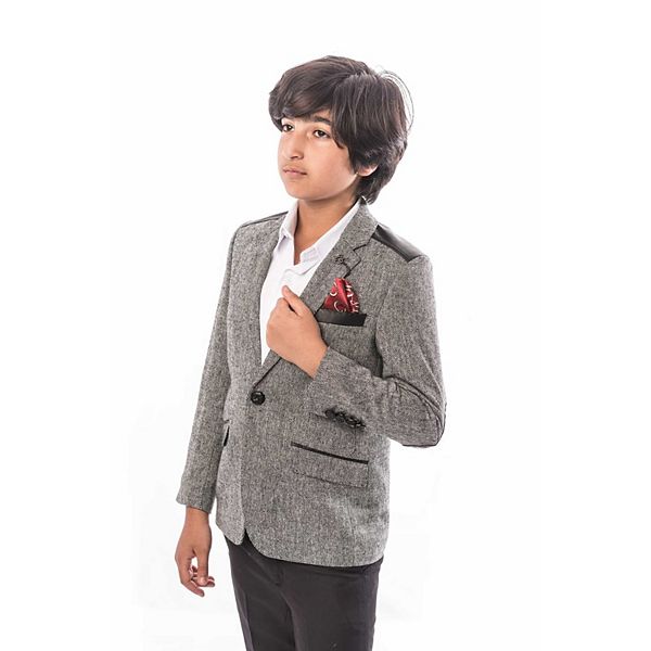 

Детский приталенный пиджак из твида и искусственной кожи Elie Balleh, Grey