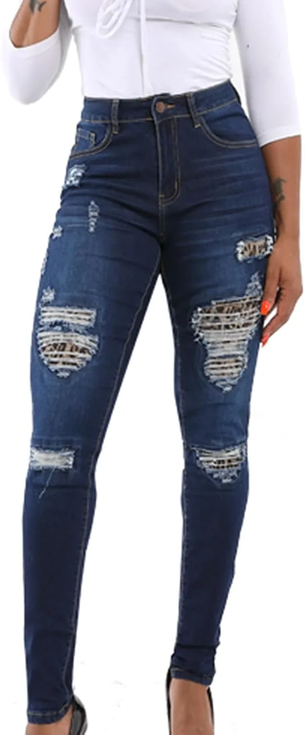 

Женские джинсы Plus Size Stretch Denim Pants Casual High Waisted с потертостями