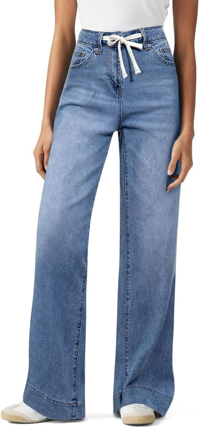 

Женские мешковатые джинсы на резинке с кулиской и карманами