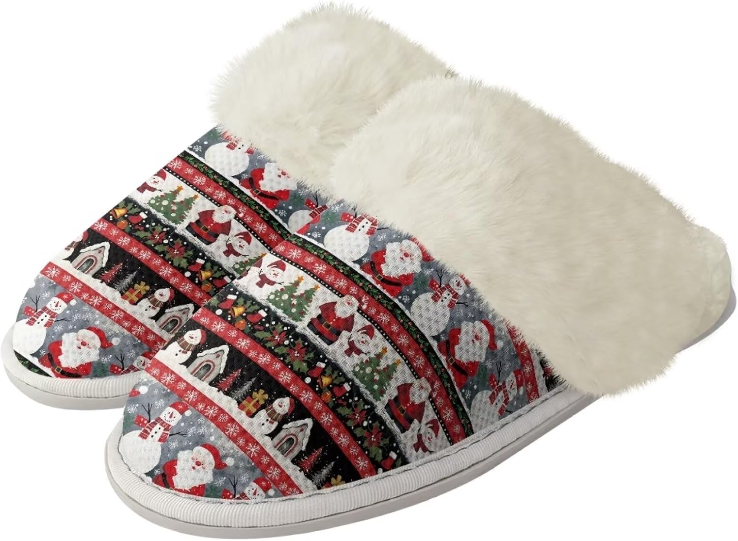 

Тапочки Srengjodk из фланелевой хлопковой ткани с меховой окантовкой, домашние тапочки без задника, тапочки для женщин и мужчин, размер 36-47, Xmas Patchwork Print