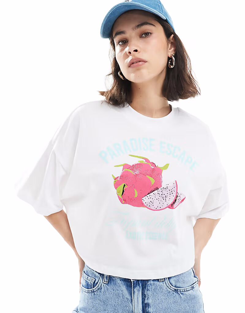 

Укороченная футболка paradise с графическим принтом белого цвета Only