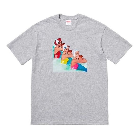 

Футболка ss18 swimmers tee heather grey cartoon printing short sleeve gray Supreme, серый