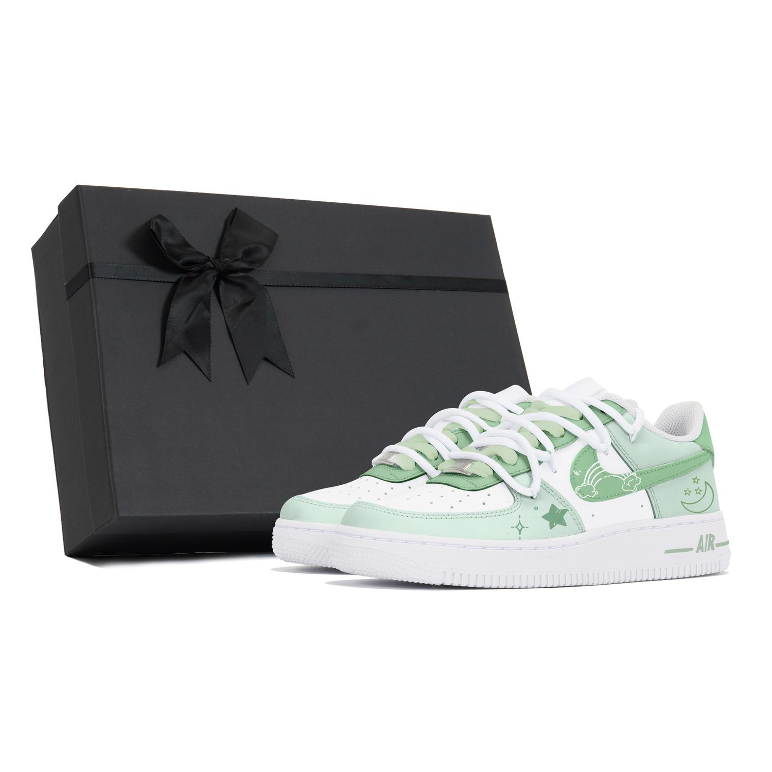 

Nike Air Force 1 нескользящие амортизирующие износостойкие низкие детские скейтбординг кроссовки white green для подростков