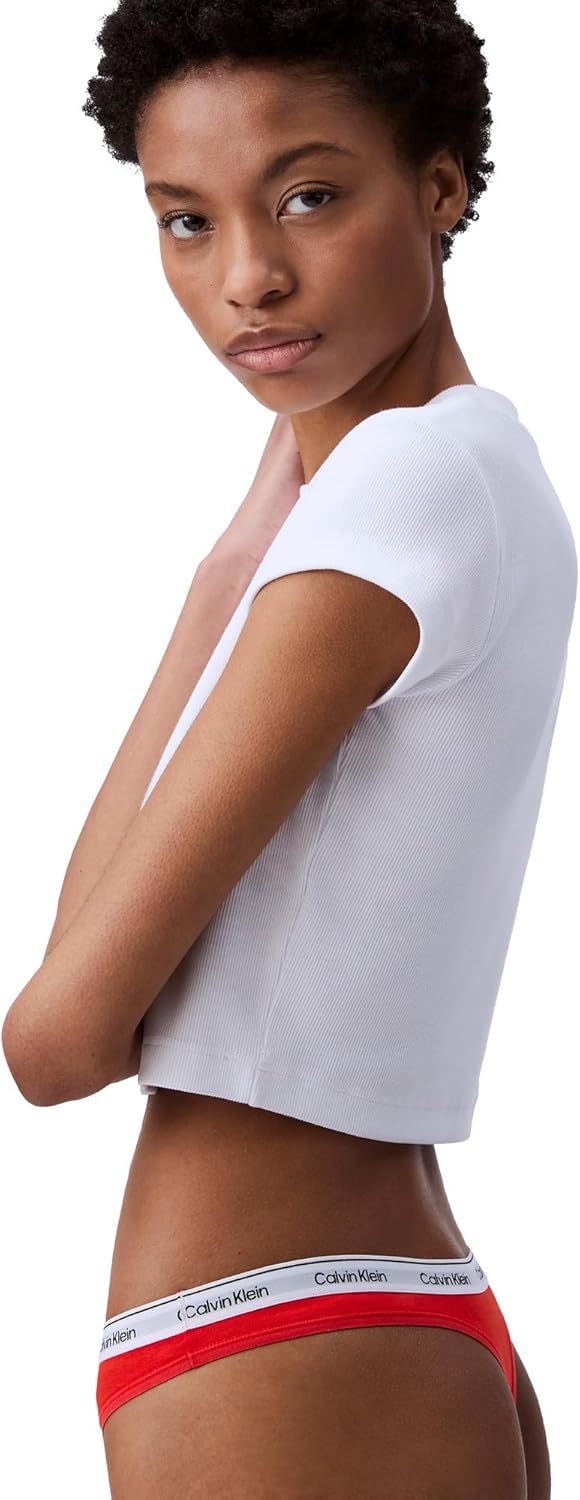 Женские трусики-стринги Calvin Klein Modern Logo из хлопка и стретч-стринги, 5 шт., Black/Grey Heather/Sterling Blue/Glacier/Molten — фото 3