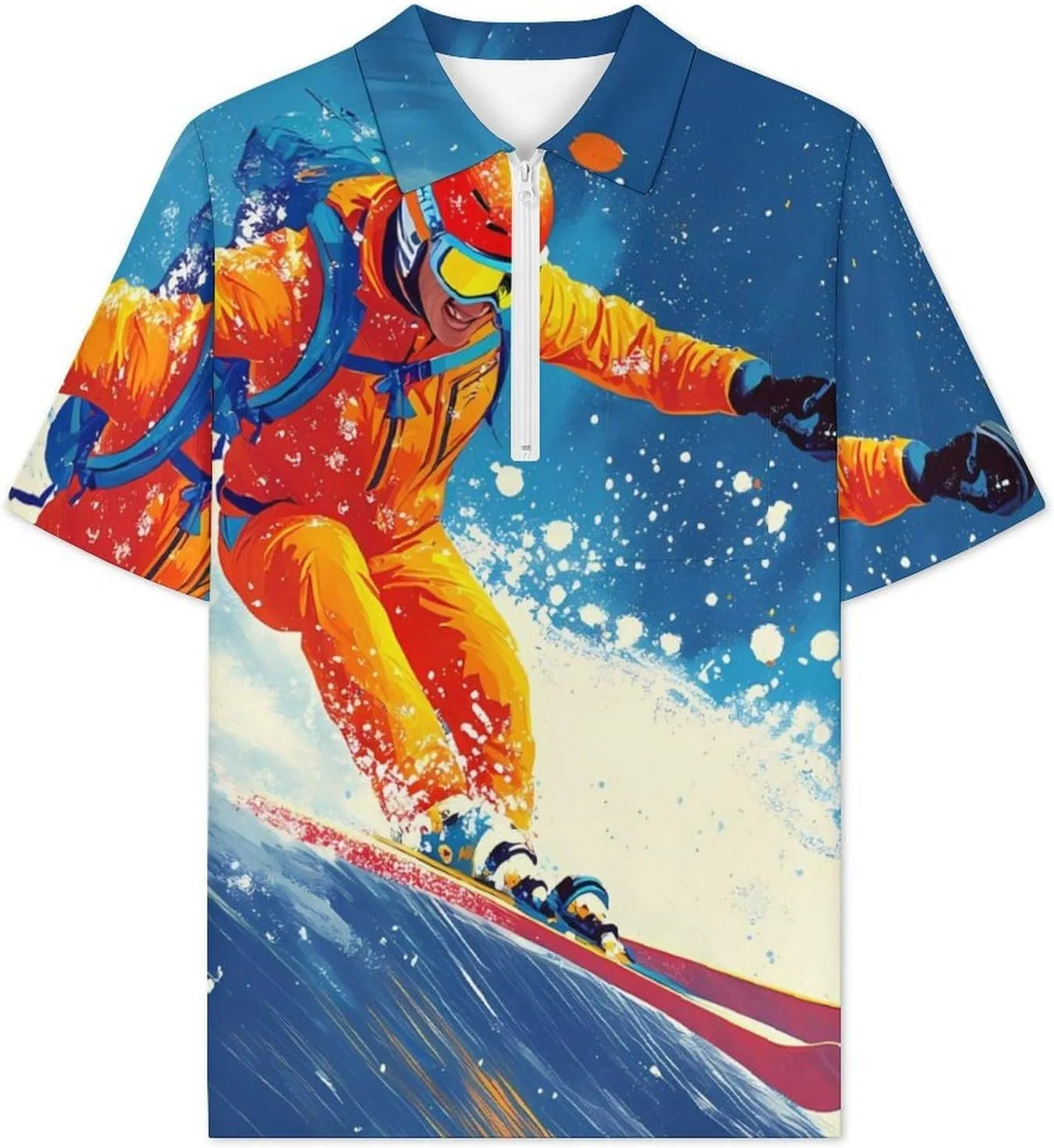 Мужское поло с принтом лыжника, Polyester, Multicolor — фото 3