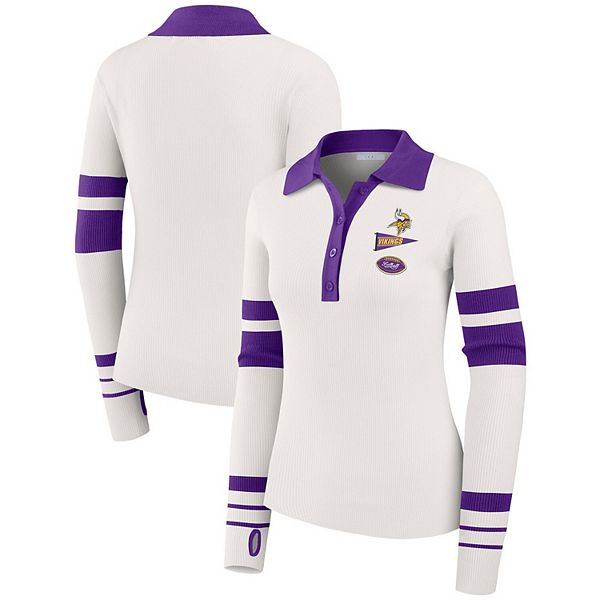 

Женский белый свитер-поло Minnesota Vikings с ребристой вязкой Wear By Erin Andrews