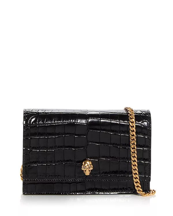 

Миниатюрная сумка через плечо из кожи с тиснением под крокодила и изображением черепа. Mcqueen, черный