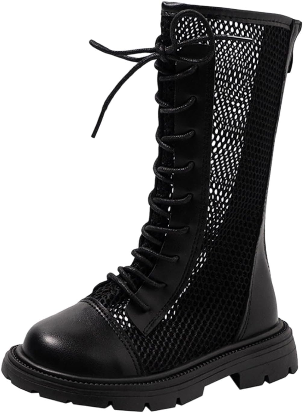 

Детские боевые ботинки с шнуровкой, сапоги до середины голени, модные с массивным каблуком, платформой, в военном стиле, ботильоны для езды Generic, Black