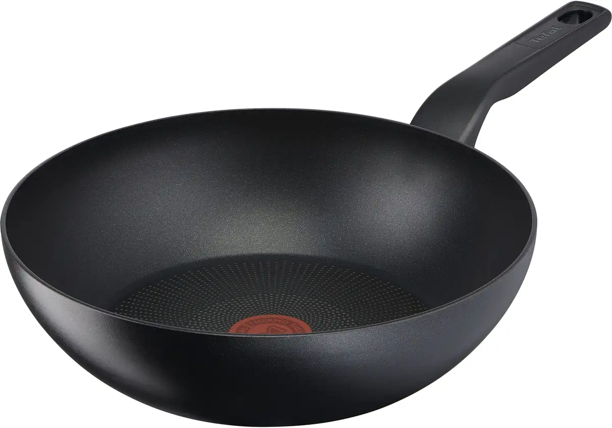 

Tefal Wok "Сковорода-вок Titanium Force, индукционная, Ø 28 см", алюминий, особо прочное антипригарное покрытие, термосигнал, глубокая форма Ø 28 см + высота 10,1 см, черный