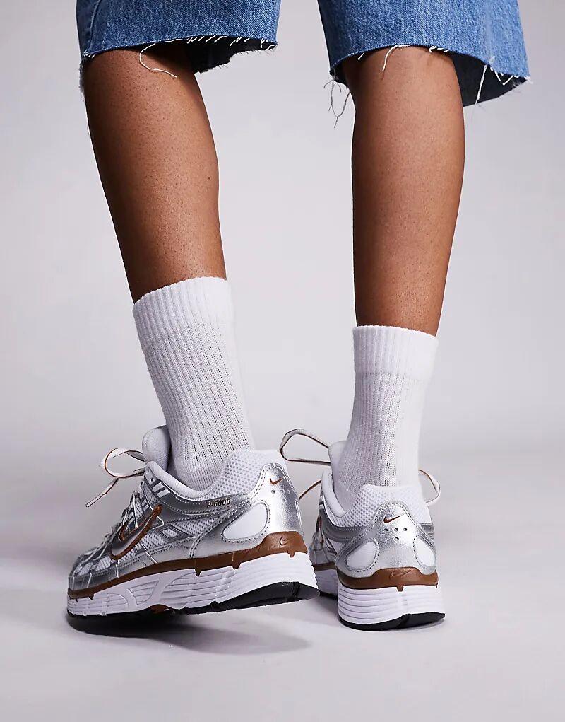 Кроссовки унисекс Nike P-6000 серебристого и коричневого цветов — фото 4