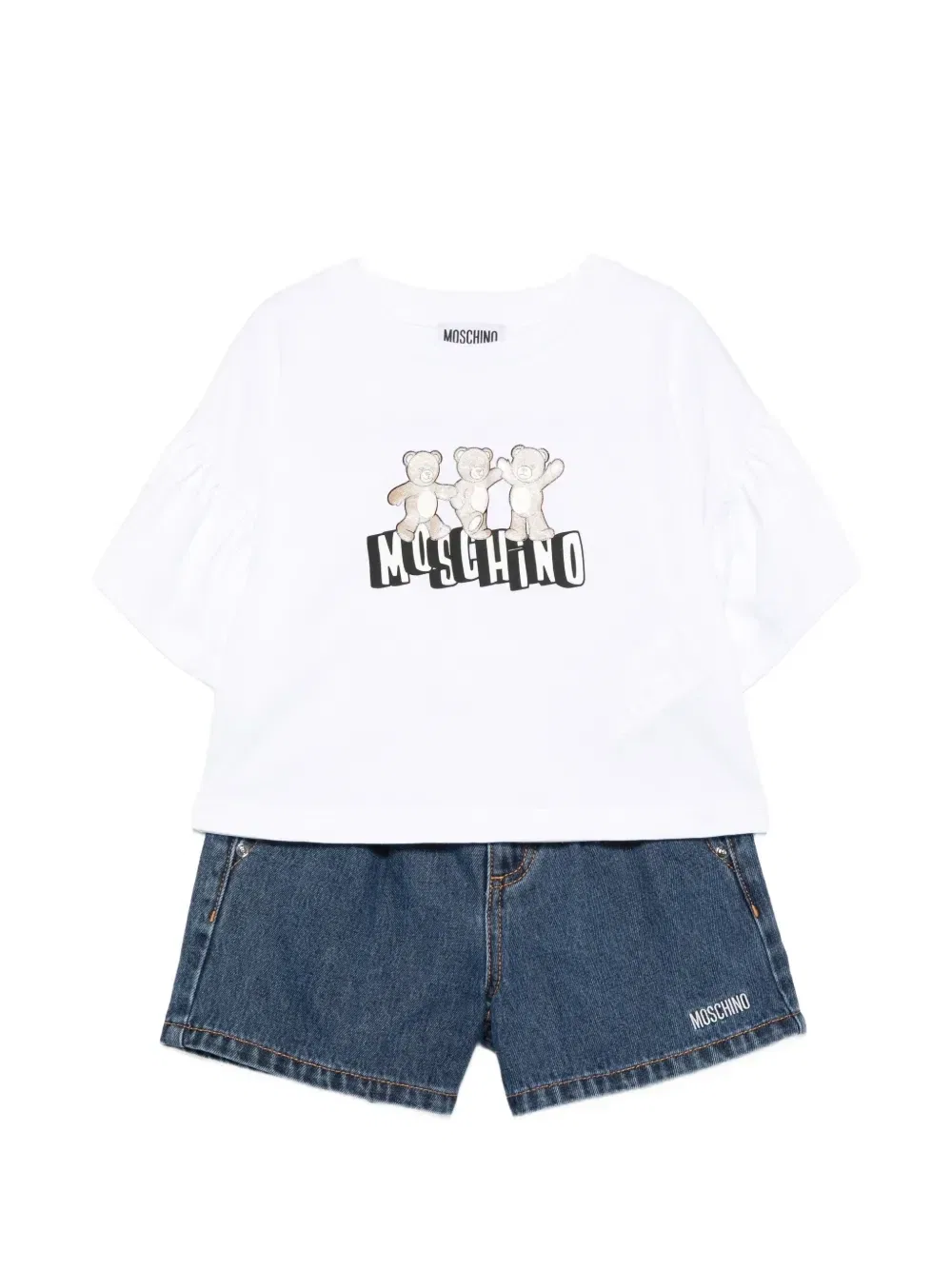 Комплект из шорт на резинке и футболки Moschino Kids, синий