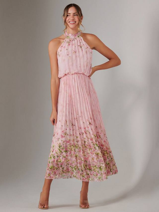 

Плиссированное платье макси на бретелях Jolie Moi, Pink