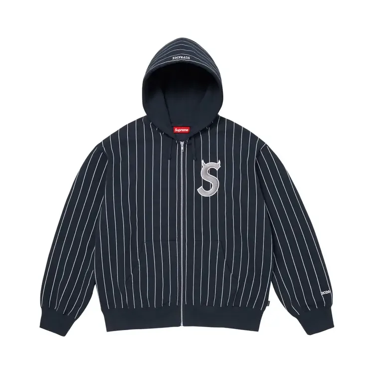 Толстовка Supreme Devil S Logo на молнии с капюшоном, полосатая, черный