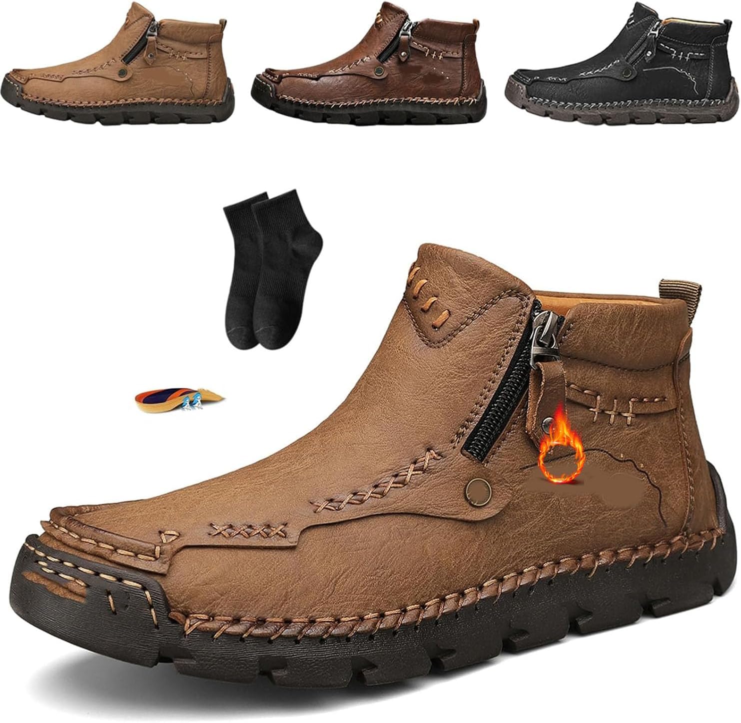 

Мужские ортопедические ботинки NoworFewer, мужские кожаные ботинки с ручной строчкой и широким носком, водонепроницаемые, противоскользящие, для работы, вождения, походов, мужские ортопедические кожаные ботинки на молнии, хаки