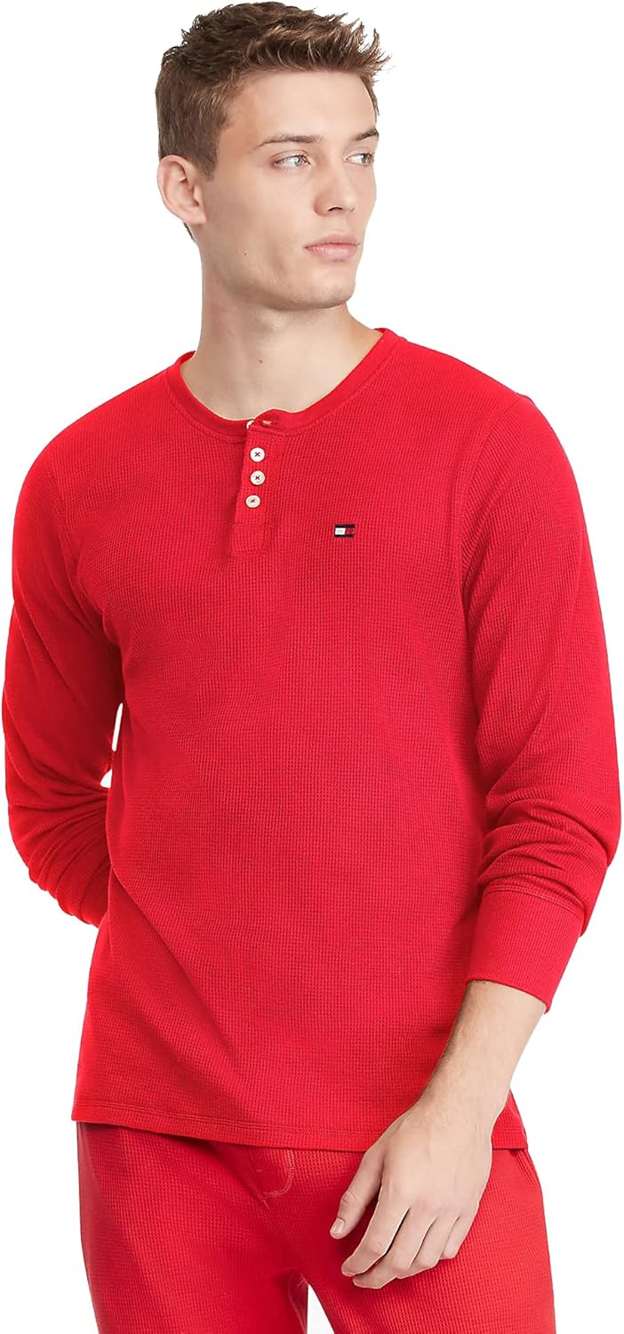 

Мужская современная базовая футболка-хенли с длинным рукавом от Tommy Hilfiger, Red