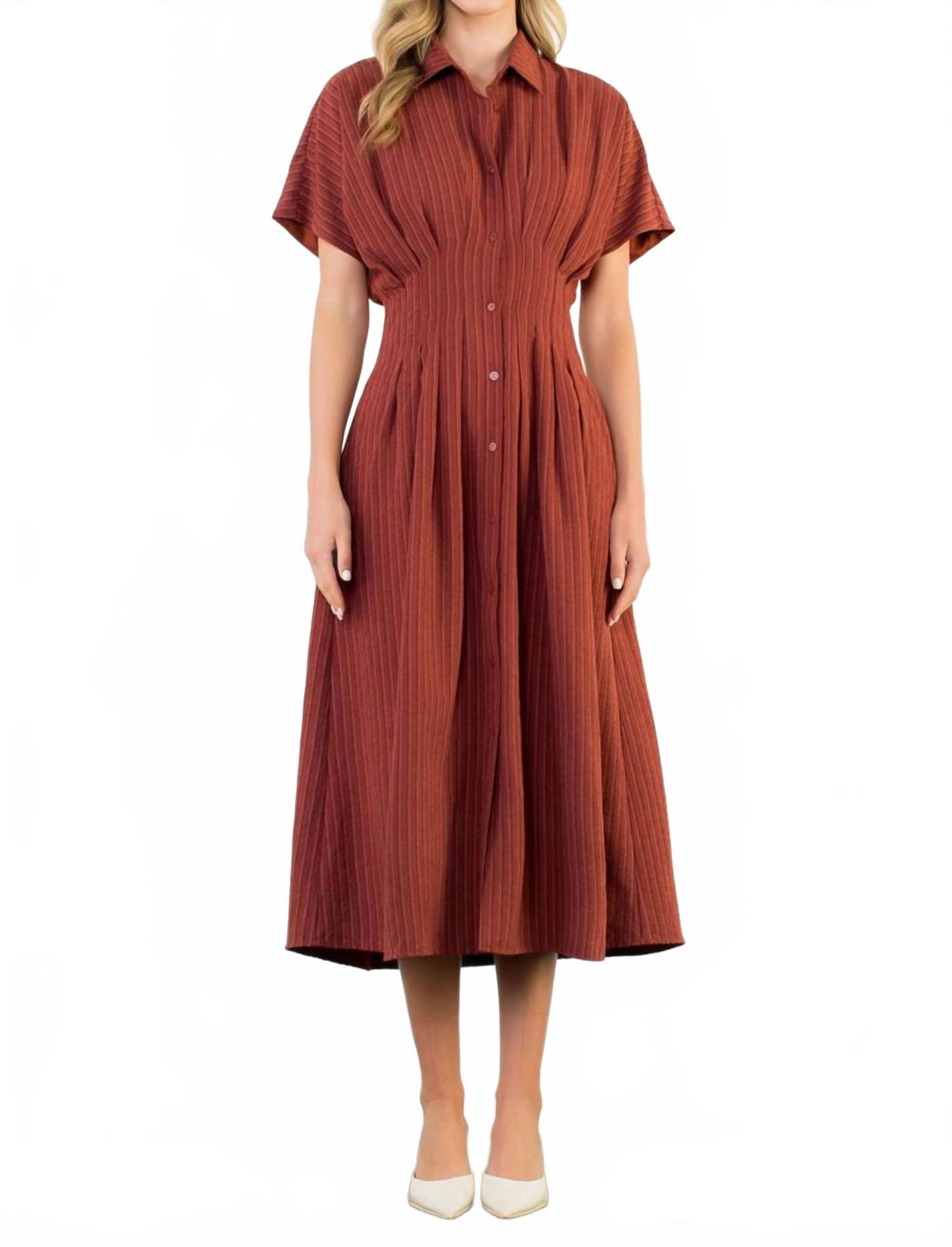 

THML Длинное платье с полосками и пуговицами спереди, цвет ржавый