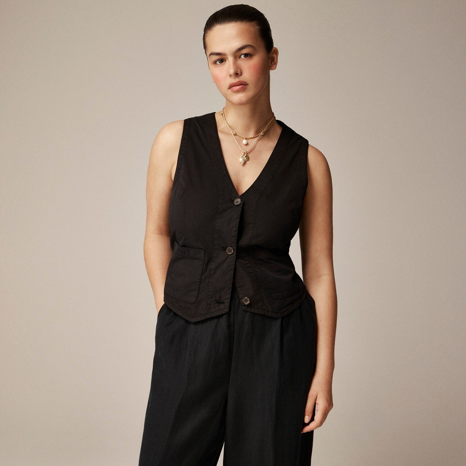 

Жилет с накладными карманами из легкого твила J.Crew, черный