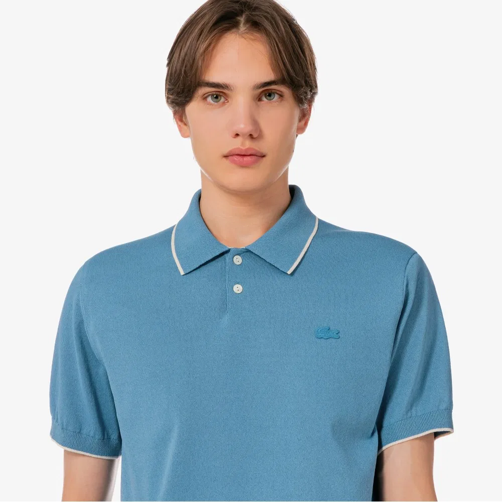 Мужская поло-рубашка из бумаги и полиэстера, синяя, от Lacoste — фото 2