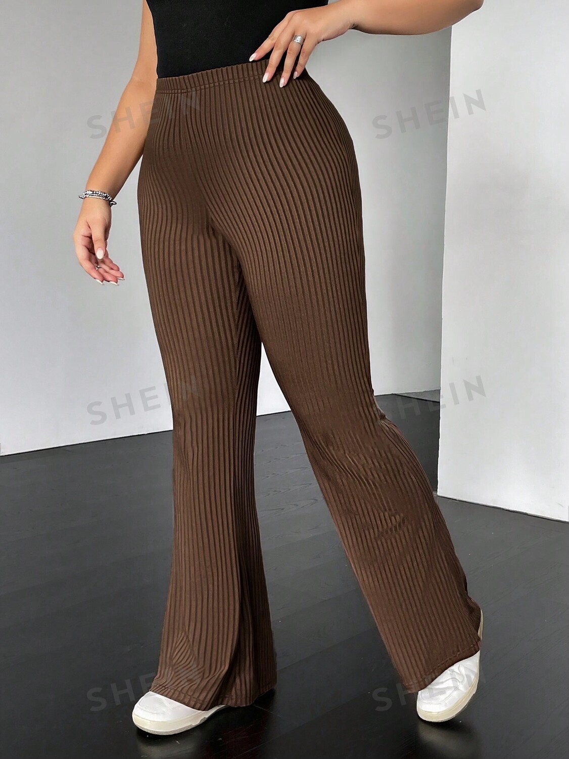 

EZwear Plus Укороченные брюки с завышенной талией Shein, кофейно-коричневый