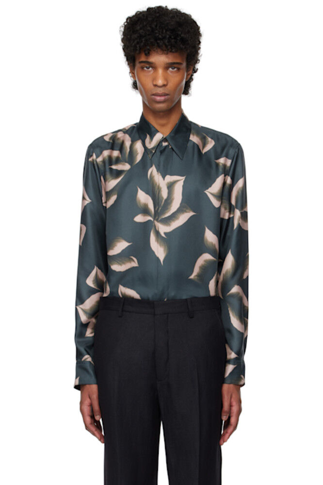 

Рубашка из темно-синего шелка Dries Van Noten