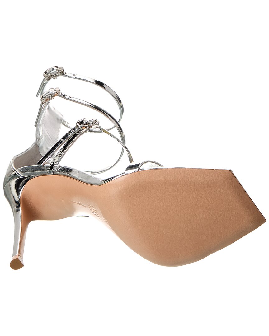 Gianvito Rossi Ribbon Uptown 105 Leather Sandal, серебряный — фото 4