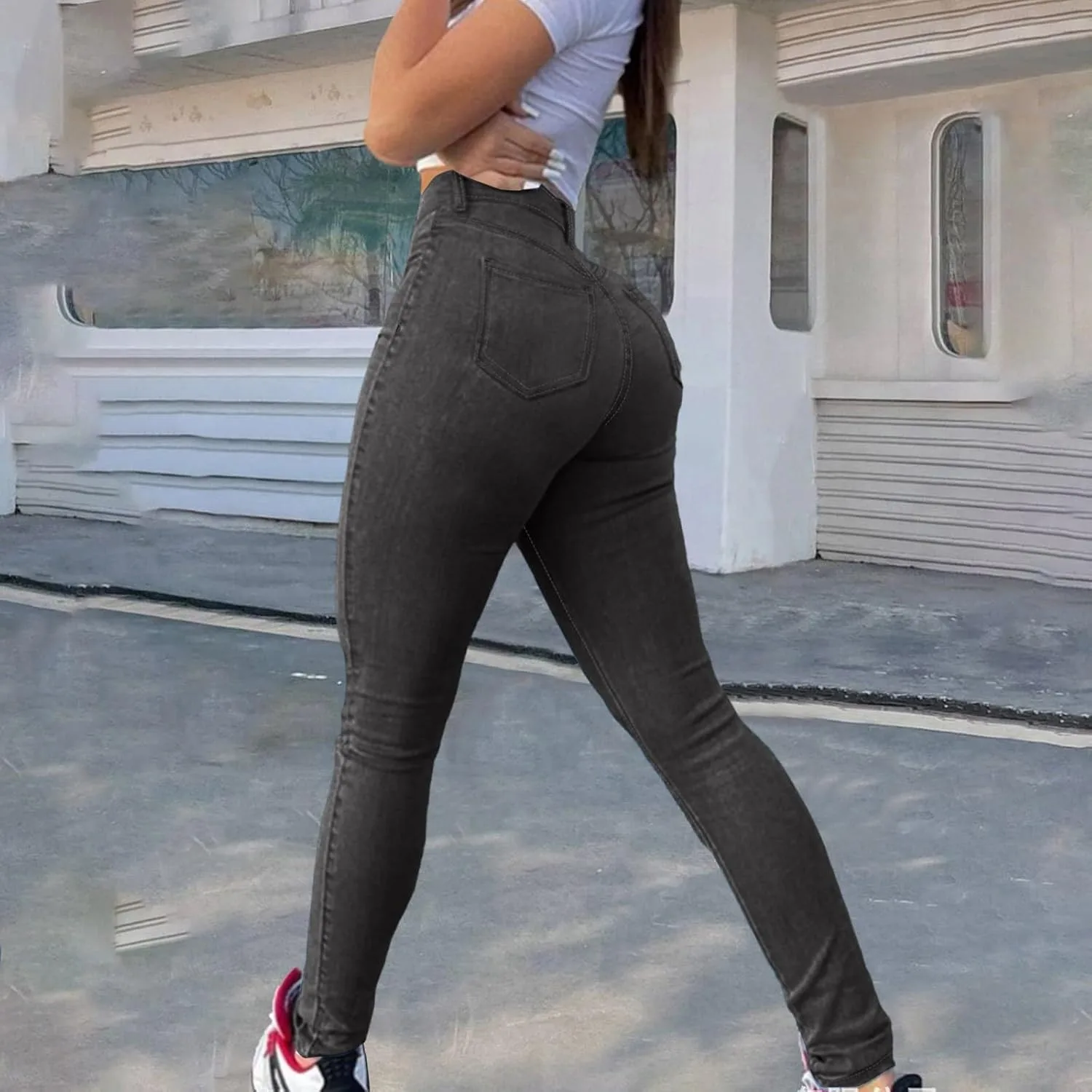 Джинсы Mid Rise для женщин Casual Classic с эффектом подтяжки ягодиц Pull On Skinny, стиль Washed Vintage — фото 3