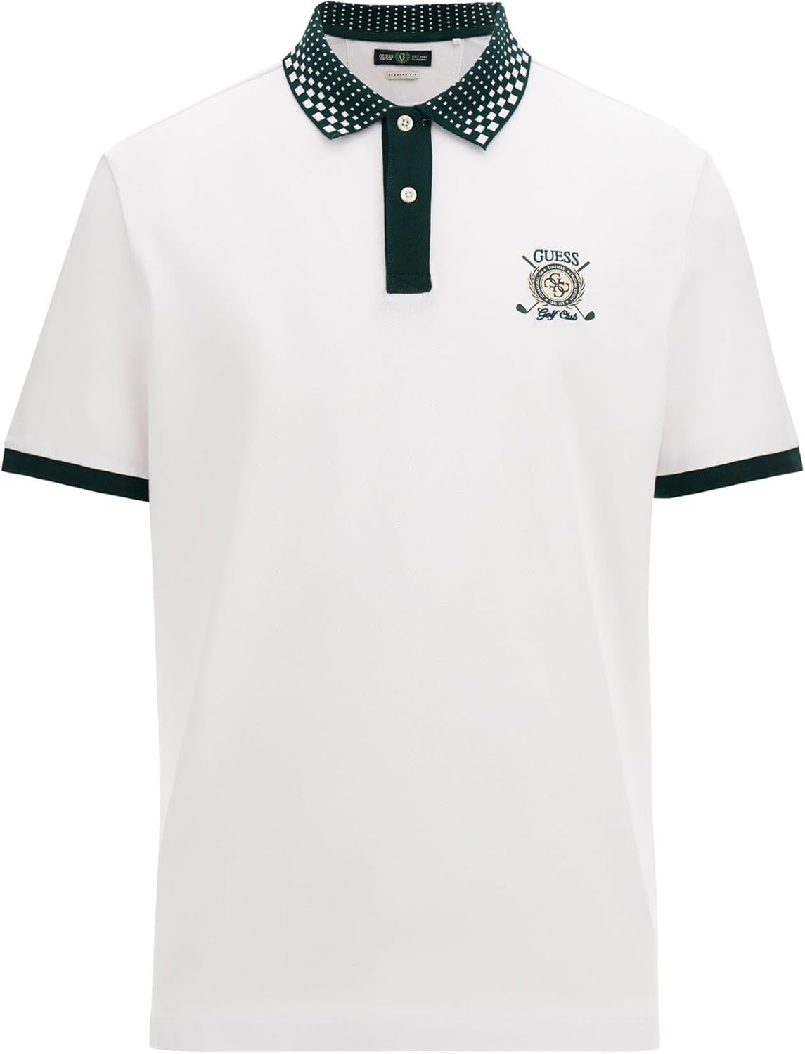 

GUESS Мужская эко-поло с коротким рукавом и декором, Pure White, Белый, GUESS Мужская эко-поло с коротким рукавом и декором, Pure White