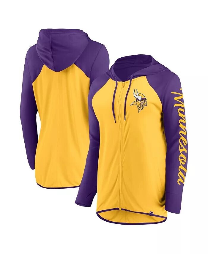 

Женская толстовка с капюшоном на молнии с надписью Minnesota Vikings, золотисто-фиолетового цвета Fanatics