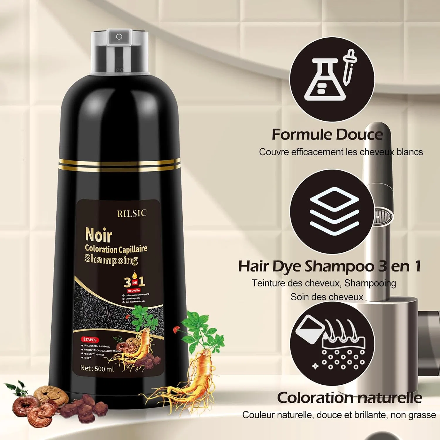 Шампунь-краска для черных волос 3 в 1, 500 мл Blsfxroe, Black Colour Shampoo — фото 4