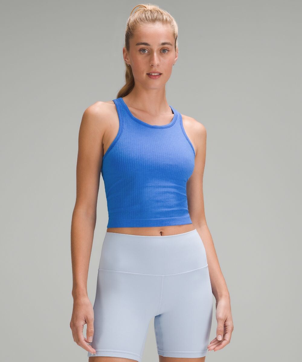 

Укороченная майка с открытой спиной Ebb to Street Lululemon, синий