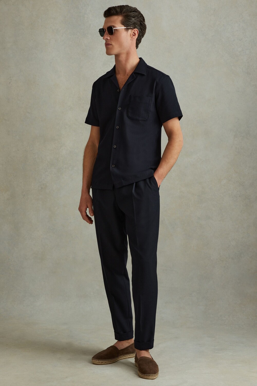 

Нитус с кубинским воротником в елочку Reiss, синий