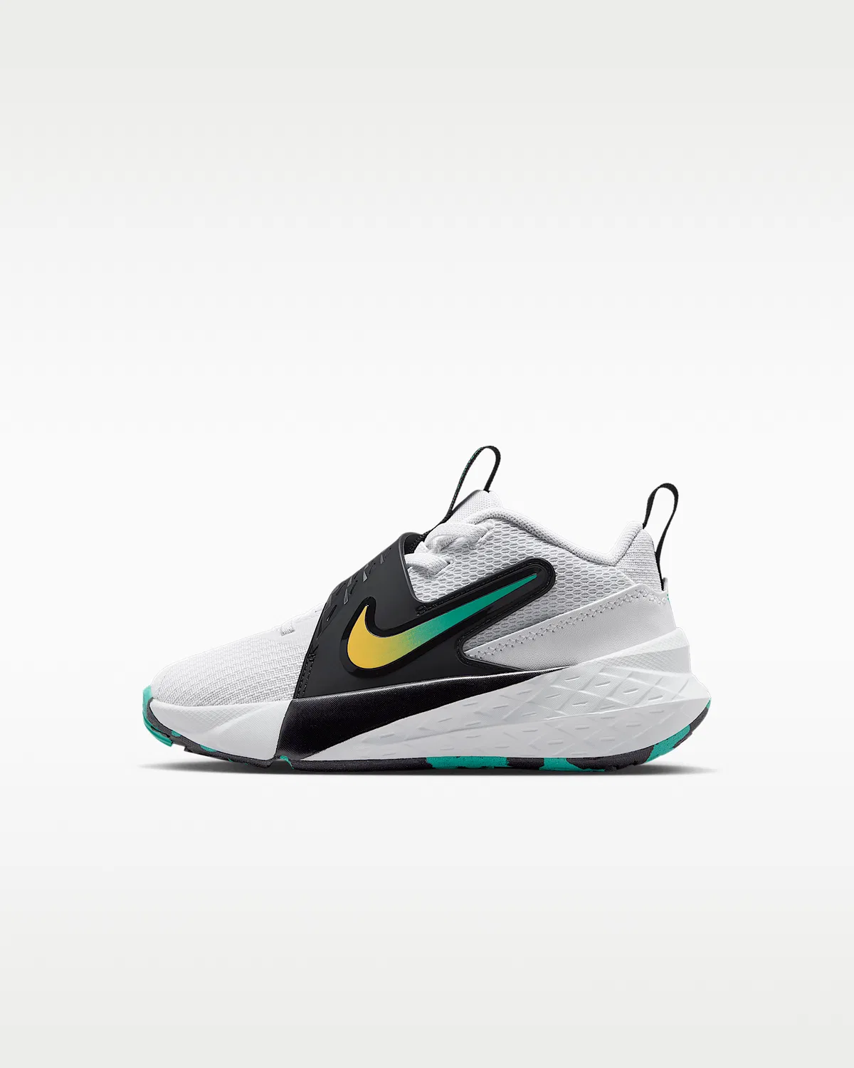 Детские кроссовки Nike Team Hustle D 12, White/Black/Clear Emerald/Topaz Gold