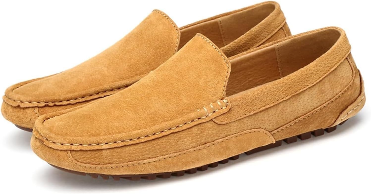 

Мужские ручные лоферы из замши без шнурков, модные с круглым носком, широкой подошвой, нескользящие, повседневные и формальные, лодочные, и, классические пенни-лоферы Generic, желтый