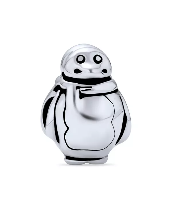

Милый толстый мультяшный рождественский снеговик-пингвин с шарфом, зимняя подвеска-бусина из стерлингового серебра, подходит для европейского браслета. Bling Jewelry, silver