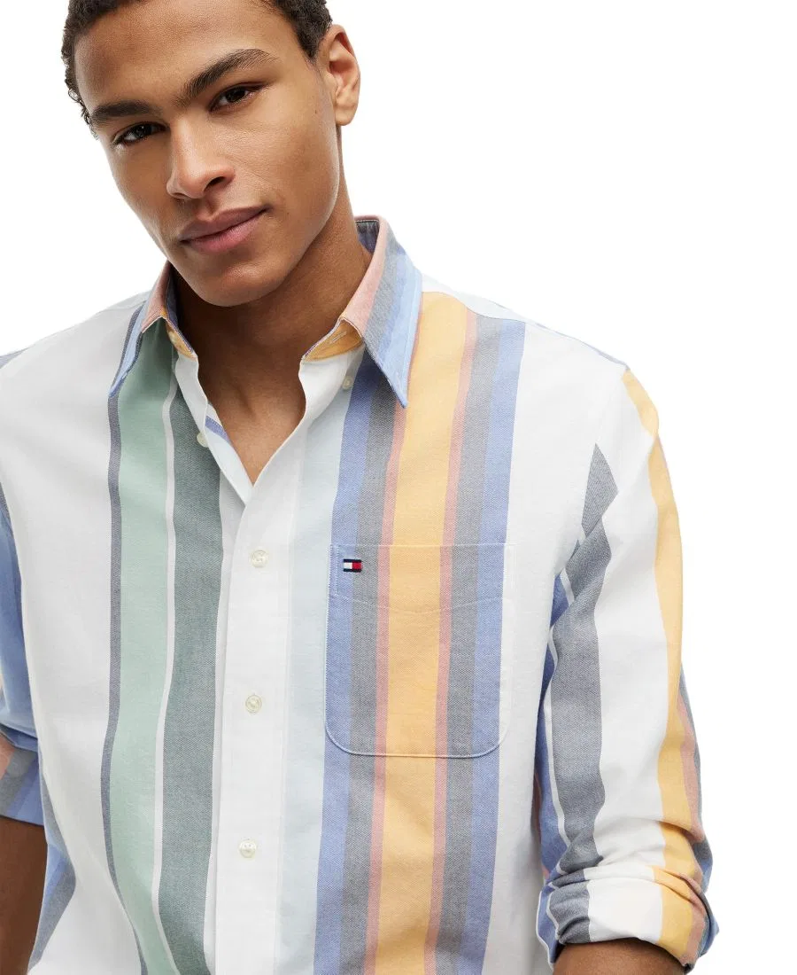 Мужская рубашка Heritage Oxford с многополосным рисунком Tommy Hilfiger, белый — фото 3