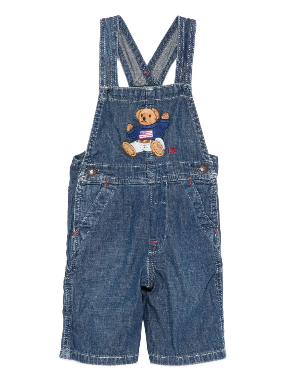 

Джинсовый комбинезон с вышивкой в виде медведя POLO RALPH LAUREN KIDS, синий