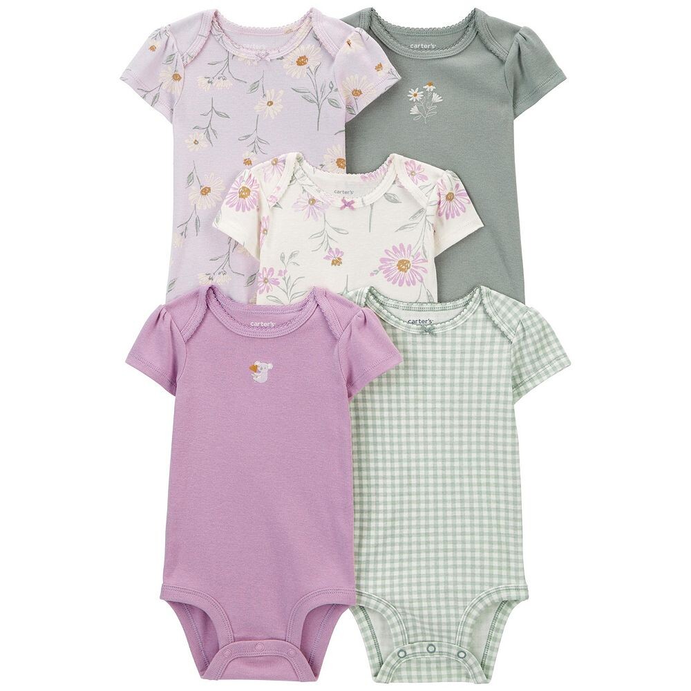 

Комплект из 5 боди с короткими рукавами и цветочным принтом Baby Carter's, цвет Purple Green Fl Floral